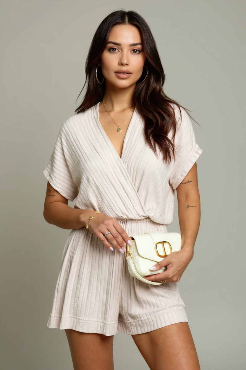 Surplice Short Sleeve Romper